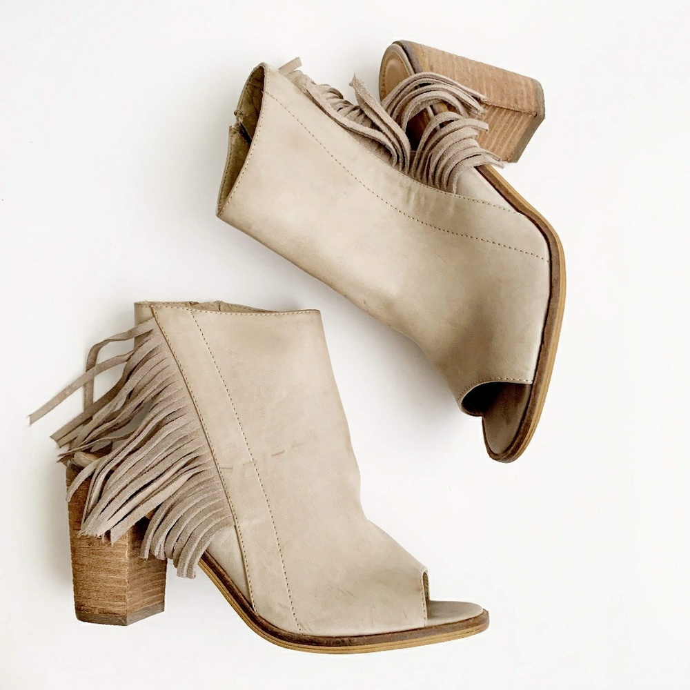 Fringe Open Toe Booties by Very Volatile